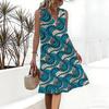 Plus Size V Neck Sleeveless Dress Ink Mountain Stream Print For Water Town Sightseeing
