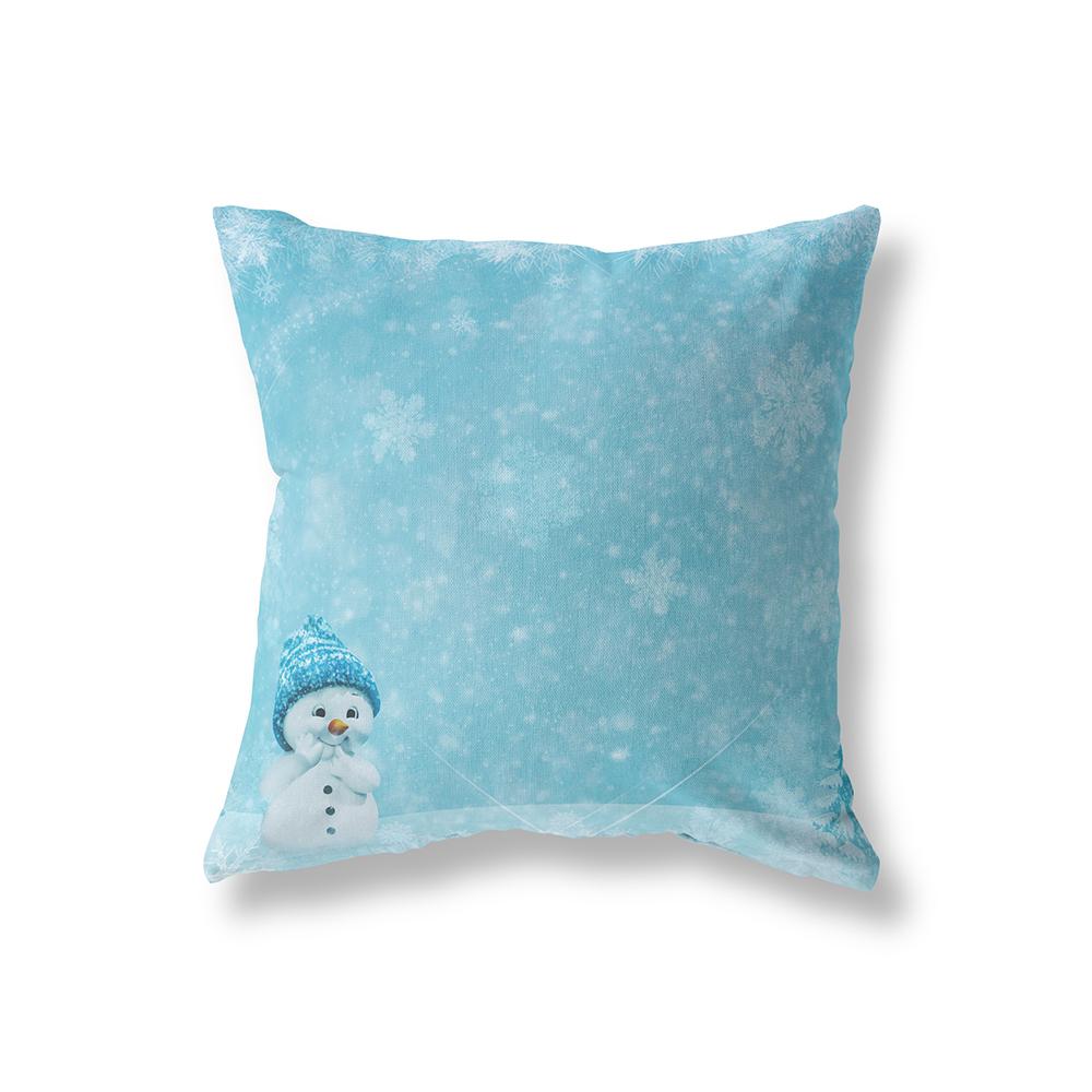 Cute Snowman Merry Christmas Print Pattern Polyester Cushion Cover Home Living Room Sofa Decoration Square Pillow Pillow Cover