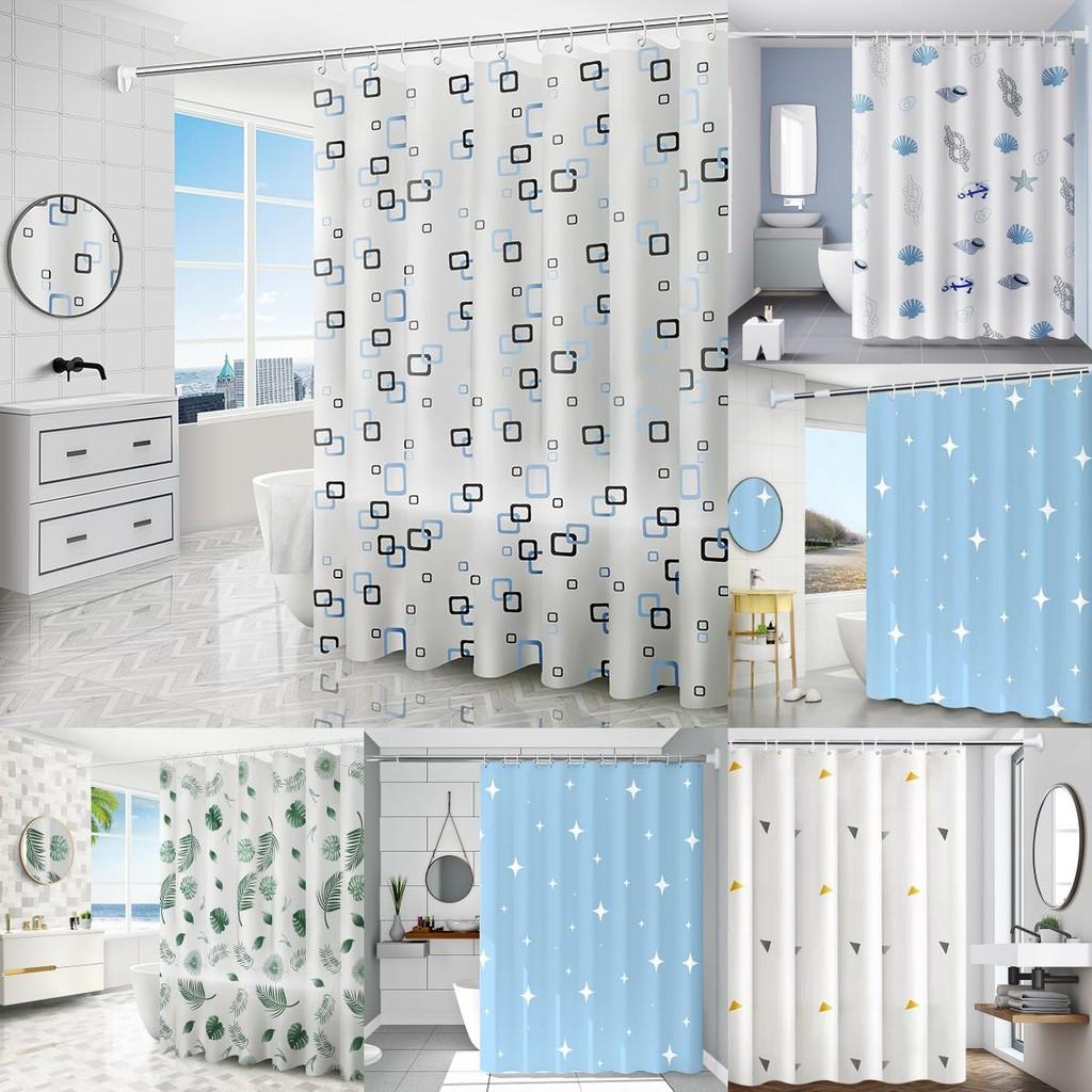 Leaf Geometric Pattern Peva Shower Curtain Waterproof Moldproof Divider Bathroom
