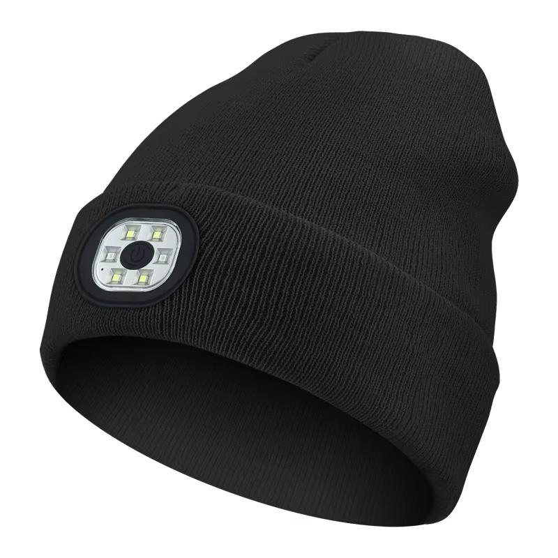 LED Beanie Hat USB Rechargeable Lighted Winter Warm Cap Unisex Headlamp Knitted Hat Flashlight Night Safety Protection