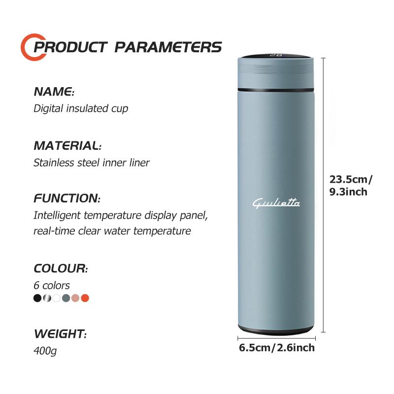 1Pcs Car Smart Thermos Bottle With Temperature Display For Alfa Romeo Giulietta GT 159 147 156 Mito Brera Giulia Spider F1