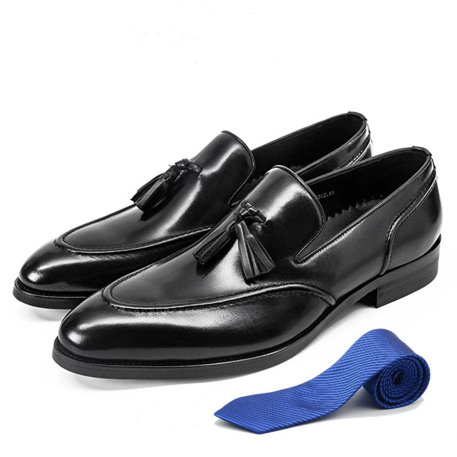 

British Style Gentlemen Party Wedding Tassel Loafers Formal Shoes Genuine Leather Slip-on Black Brown Evening Suit Shoes for Men 46