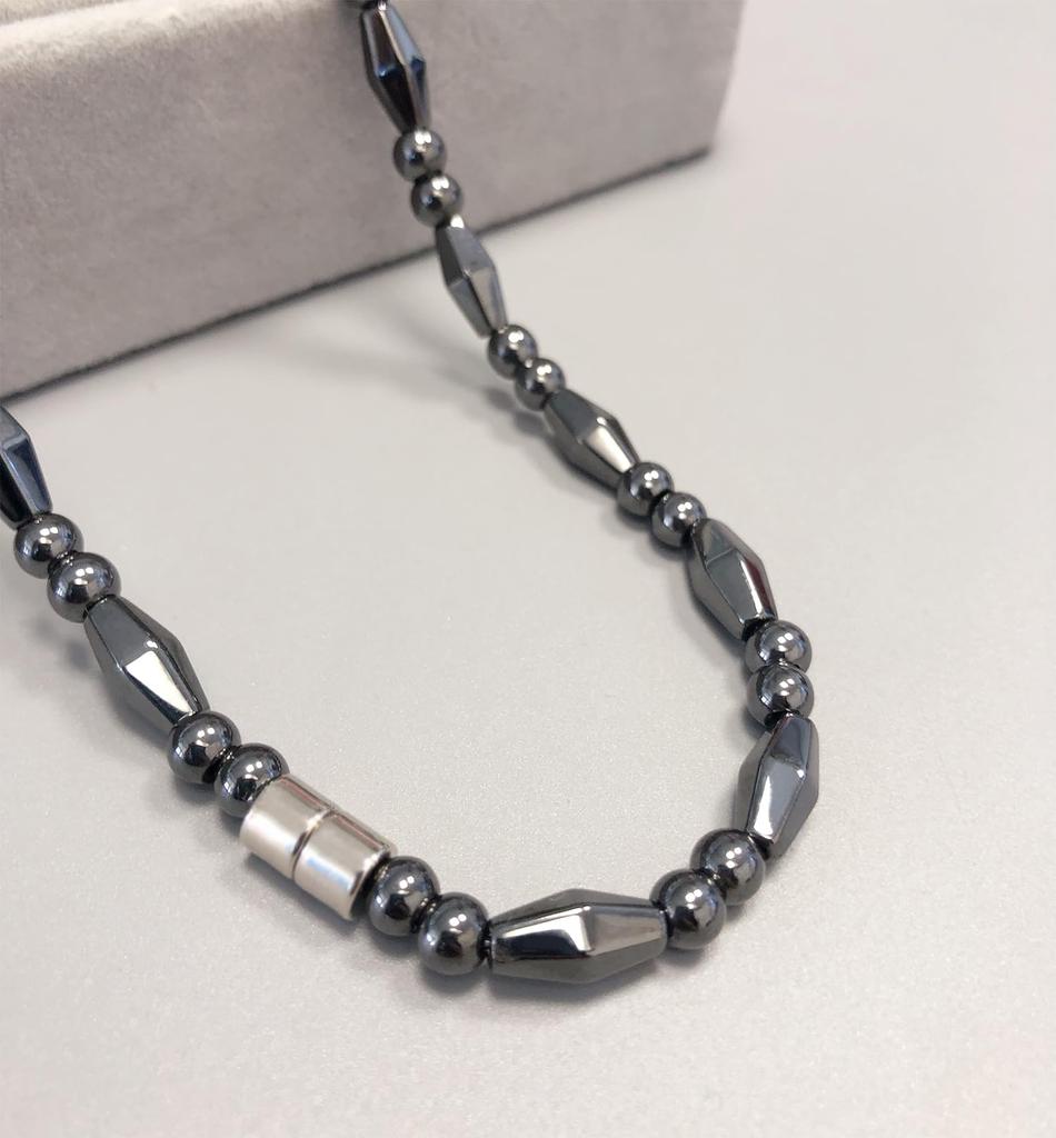 Ecooon 5A Grad Stark Magnetische Hämatit Halskette mit Spiegelpolierter Oberfläche, Terahertz Mineral Halskette für Männer und Frauen