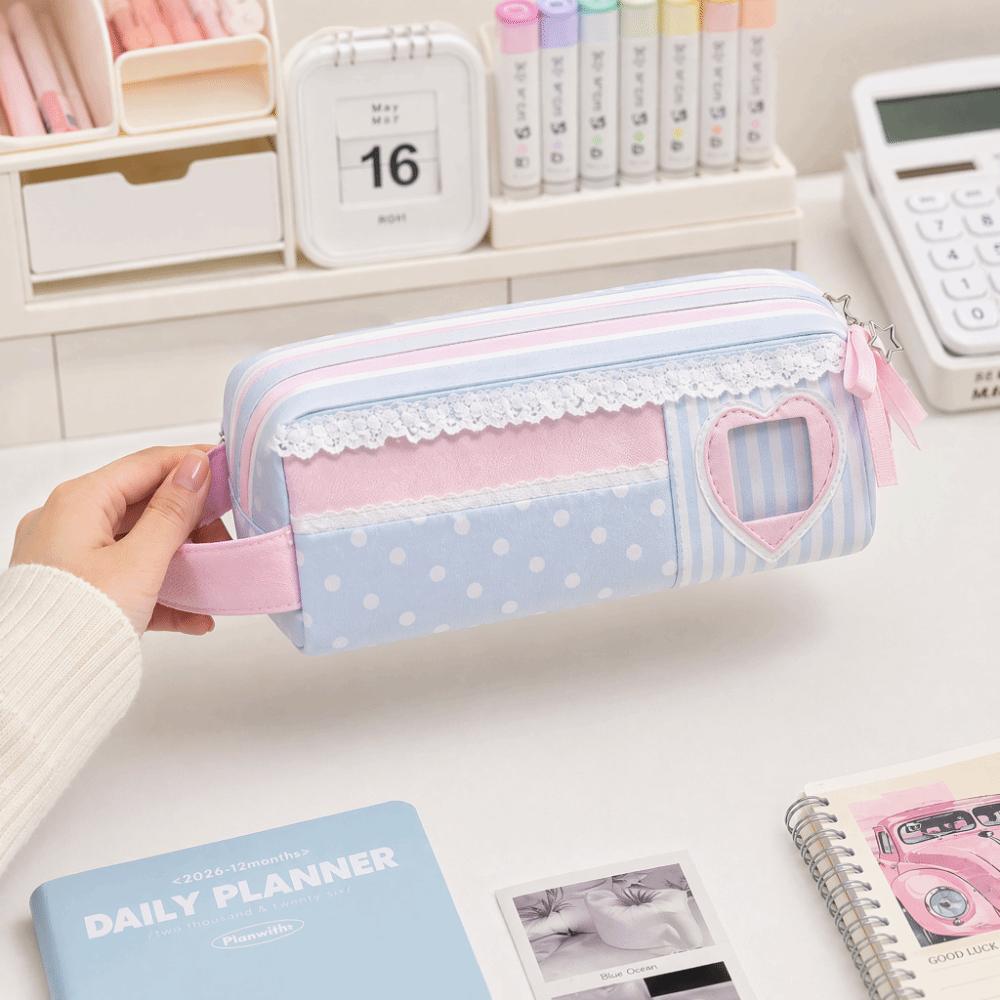 Polka Dot Design Pencil Case Large Capacity Pencil Pouch Multi Function Stationery Bag Students
