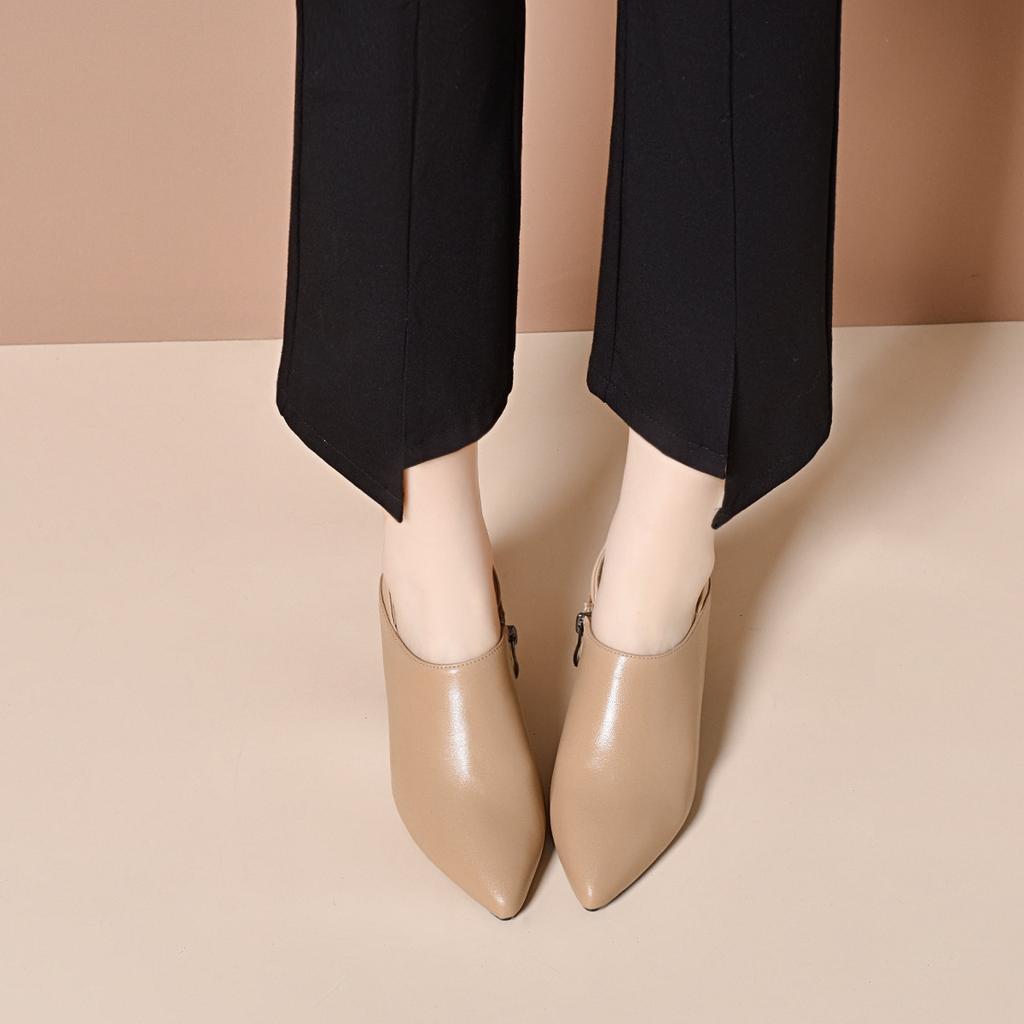 Pointed High Heels Women's Spring Simple Temperament Deep Mouth Single Shoes Stiletto Fashion Shoes Two Wear Leather Shoes