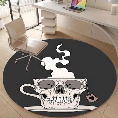 1 Stück Kaffee Totenkopf Büro Runder Teppich, Unter Bürostühlen Schlafzimmer Wohnzimmer Heimdekoration, Raumdeko