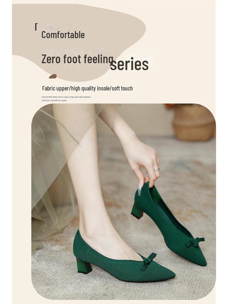 Fairy 2024 Tricot Style Coréen Talons Hauts - Polyvalents, Chaussures pour Femmes à Talons Épais pour le Printemps et l'Automne