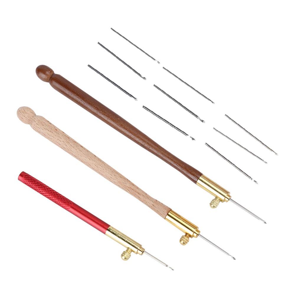 Wood Handles French Embroidery Hooks Metal Hooks Handheld Tambour Embroidery Hooks Reverse Embroidery Interchangeable Needle