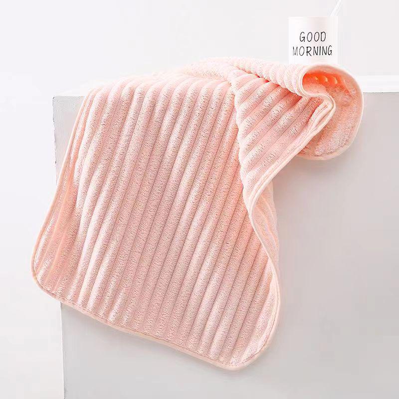 Candy Stripe Coral Fleece Towel - Thick & Soft, Water-Absorbent, Perfect for Bath, Face, and Hair Drying.