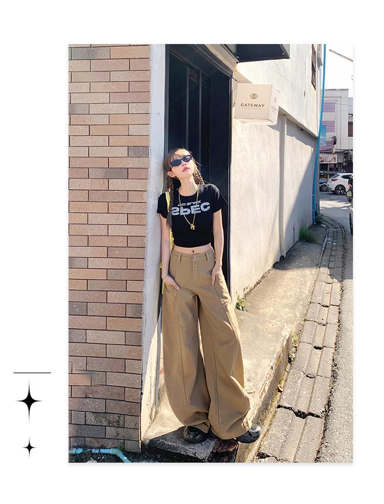 Damen American Khaki Weitbeinjeans mit hoher Taille - 2025 Frühling & Sommer Schlankmachende lockere Passform