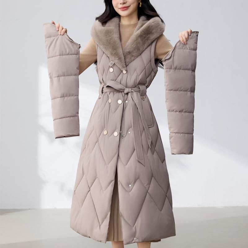 Sleeves Detachable Fashion Woman Parkas Winter Long Coats With Belt Hooded Thick Female Jackets
