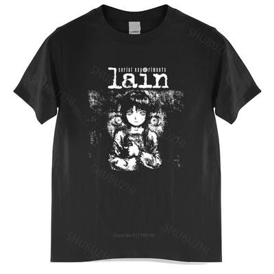Neu eingetroffen Herren T-Shirt Serielle Experimente Lain T-Shirt Männer Baumwolle Harajuku Japan Manga Iwakura Tees Homme Schwarzes T-Shirt