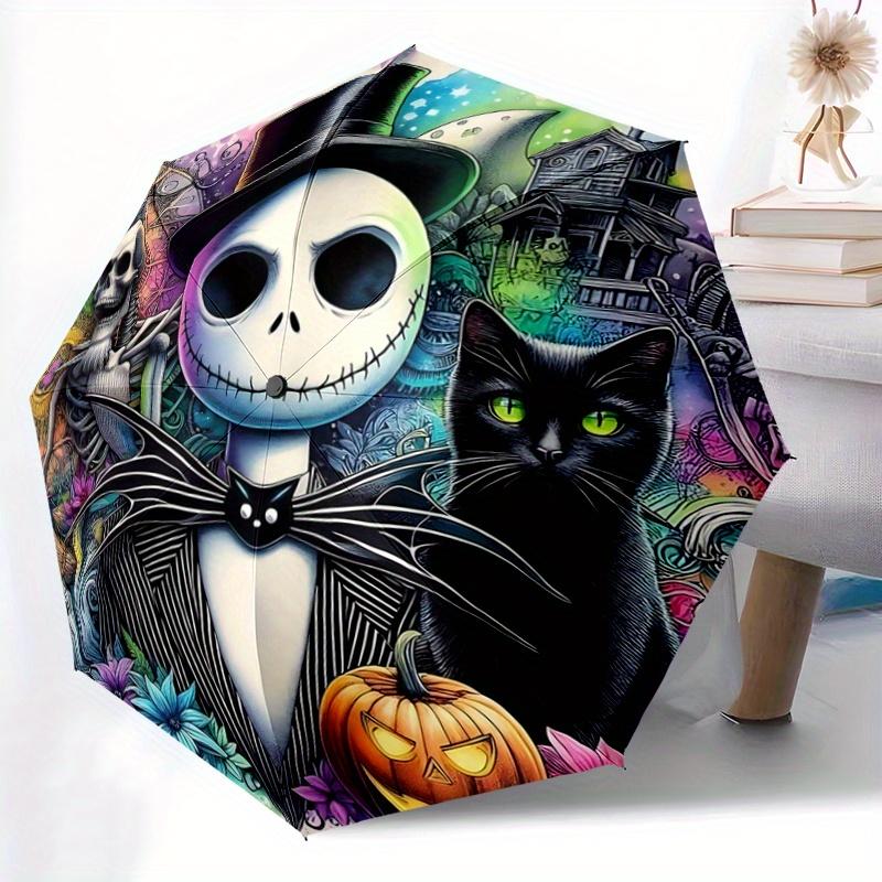1pc Halloween Nightmare Before Christmas Ideas Automatic Opening and Closing Umbrella, Lightweight 3-Fold, With Cute Cartoon Characters, Sui