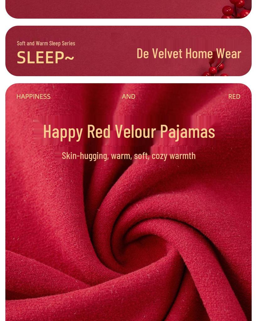 Rotes Hochzeits-Pyjama-Set für Paare - Herbst/Winter Plus Samt mit Rattenjahr-Design