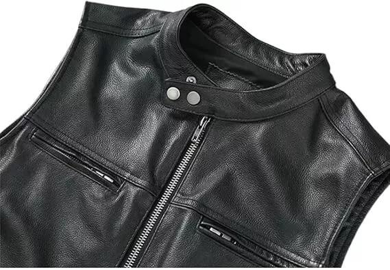 Chaleco Abrigo de Cuero Genuino de Cordero Hecho a Mano Real Nuevo para Hombre Negro Elegante Clásico