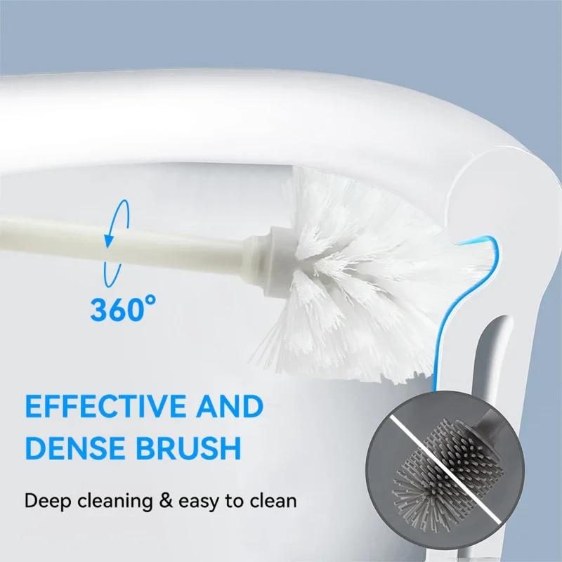 Long Handle Toilet Brush with Standing Holder, Anti Splash Plastic WC Barthroom Accessories