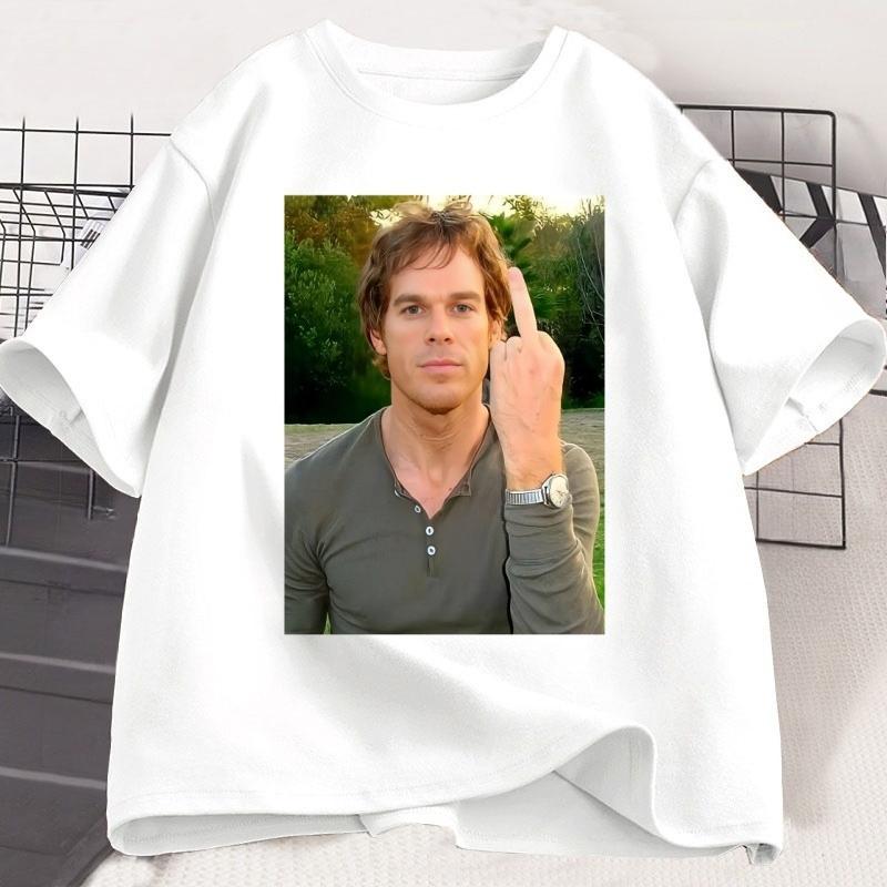 Dexter Middle Finger TShirt Funny Dexter Morgan T Shirt Unisex Women Casual Short Sleeve ONeck Tshirt Vintage Clothing Tee Tops