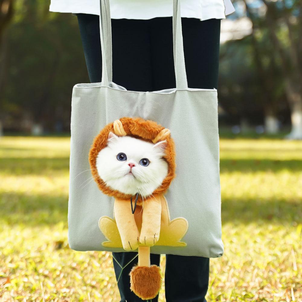 Pet Outdoor Bag Cute Cat Canvas Shoulder Bag Portable Pet Cat Dog Carrier Bag Puppy Kitten Outdoor Travel Handbag Pet Carrying Supplies