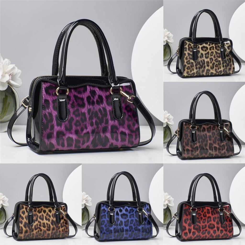 Leopard Print Fashion Color Blocking Women Casual Glossy Shoulder Bag Daily For
