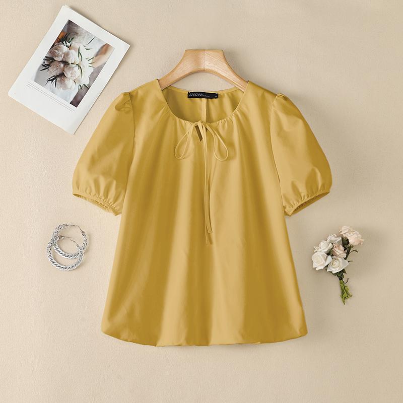 ZANZEA Women Casual Round Neck Solid Color Loose Short Sleeve Blouse