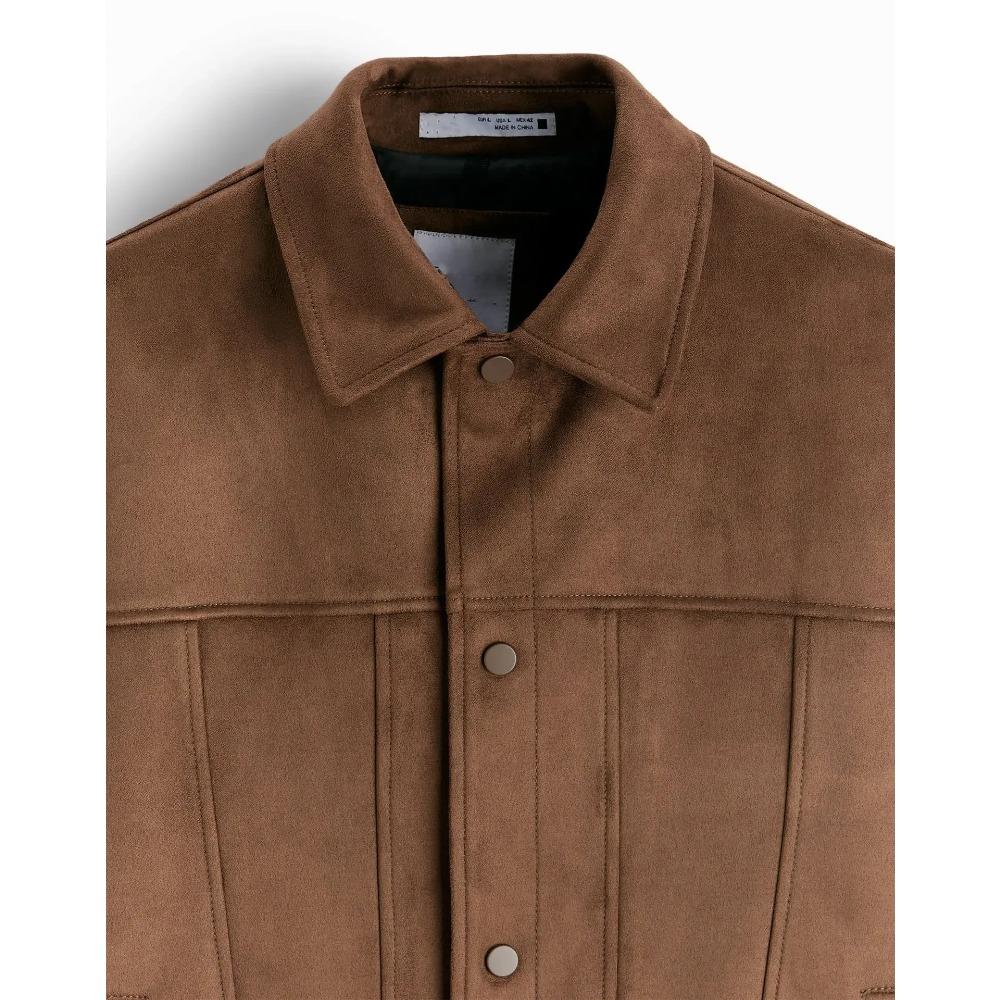 Mens Suede Leather Lapel Jacket Fashion Casual Slim Coat Apring Autumn Coat Tops for Male