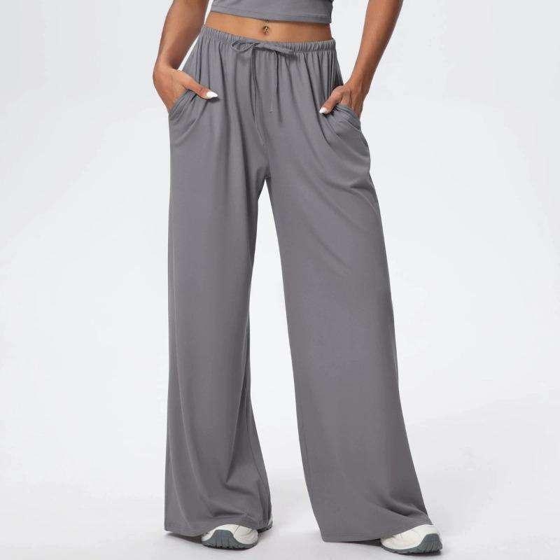 Side Pocket Wide Leg Pants Loose Casual Sports Pants Women's Elastic Drawstring Fitness Running Gym Yoga Women's Pant