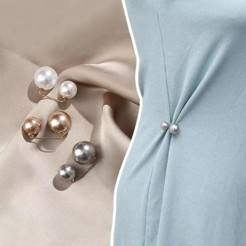 Damesmode Aanspannende Tailleband Speld 3 Stuks/set Dubbele Parel Broches Metalen Reversspeld Broche Spelden Trui Shirt Vest Broche