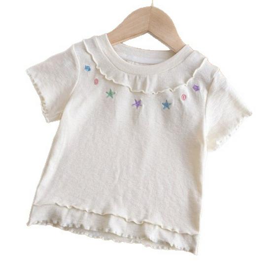 Baby Girls' Summer Short-Sleeve T-Shirt, Sweet Round Neck, Stylish Base Layer, Light Outerwear.