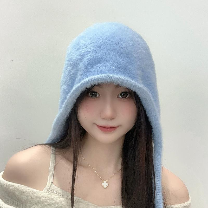 Small Knitted Hat for Women with Autumn and Winter Warm Plush Hat for Students Sweet and Cute Ear Protecting Hat Straps for Head Hat Trendy