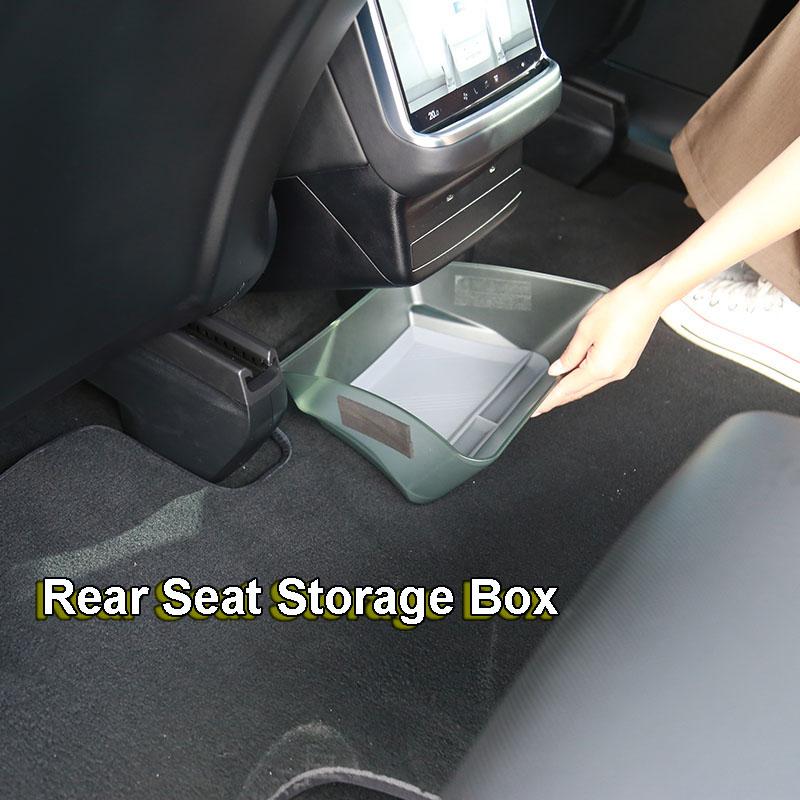 For Tesla Model X Y 2023 Accessories Under Seat Storage Organizer Box Front Rear Seater Transparent PC Waterproof Parts ModelX