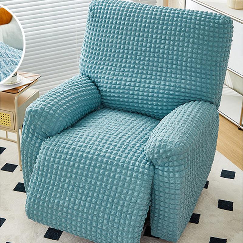 Seersucker Plaid Full-wrap Recliner Chair Cover Solid Color Armchair Cover Anti-slip Single Sofa Protector for Home Hotel Decor