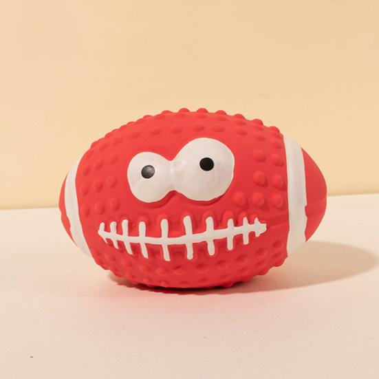 Creative Vibrant Color Squeaky Dog Pete Ball Cartoon Latex Smile Pattern Rugby Dog Toy Bite Resistant Soft Bouncy Grinding Ball Toy