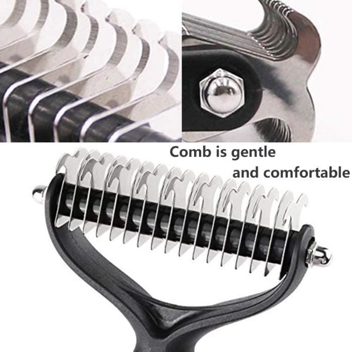 Brosse de toilettage - Râteau professionnel - Acier inoxydable - Démêlage - Pour chien et chat