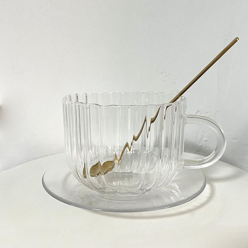 Tasse à Citrouille en Verre avec Bord Doré, Poignée et Cuillère en Verre Borosilicaté - Résistante aux Hautes Températures, Tasse à Petit-Déjeuner ou à Lait