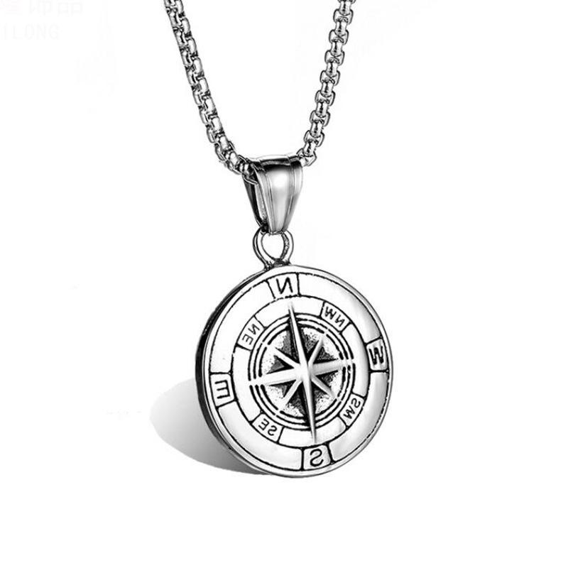 Retro Double Dragon War God Cross Pendant Necklace with Inlaid Diamond - Titanium Steel Jewelry