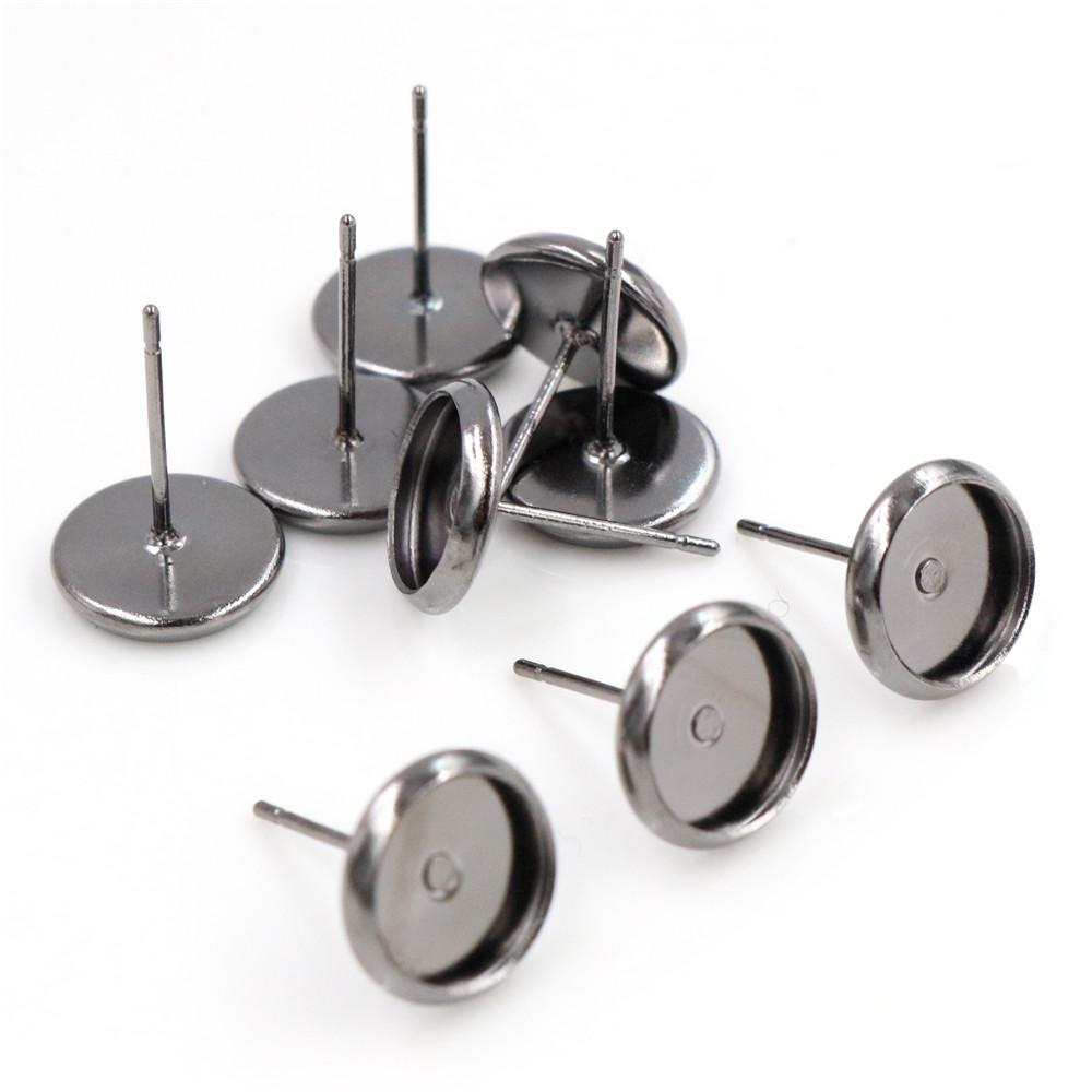6mm 8mm 10mm 12mm 50pcs/Lot 8 Colors Plated Stainless Iron Earring Studs(with Ear Plug) Base,Fit 6-12mm Glass Cabochons