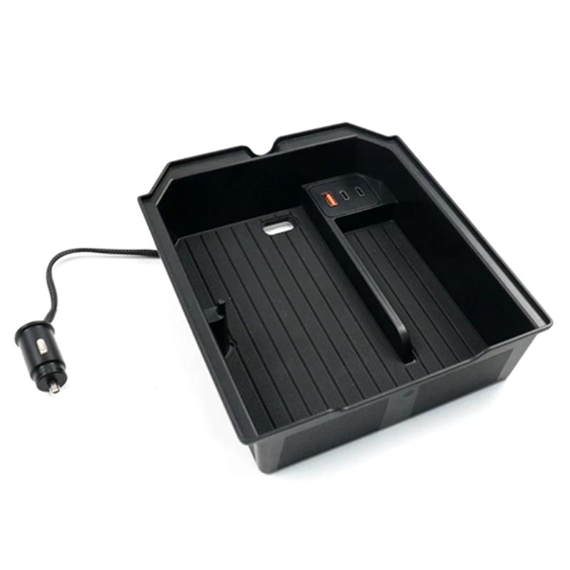 Center Console Armrest Dashboard Storage Box Organizer Tray Pallet Container Holder with USB Charging Cable For Car 3+