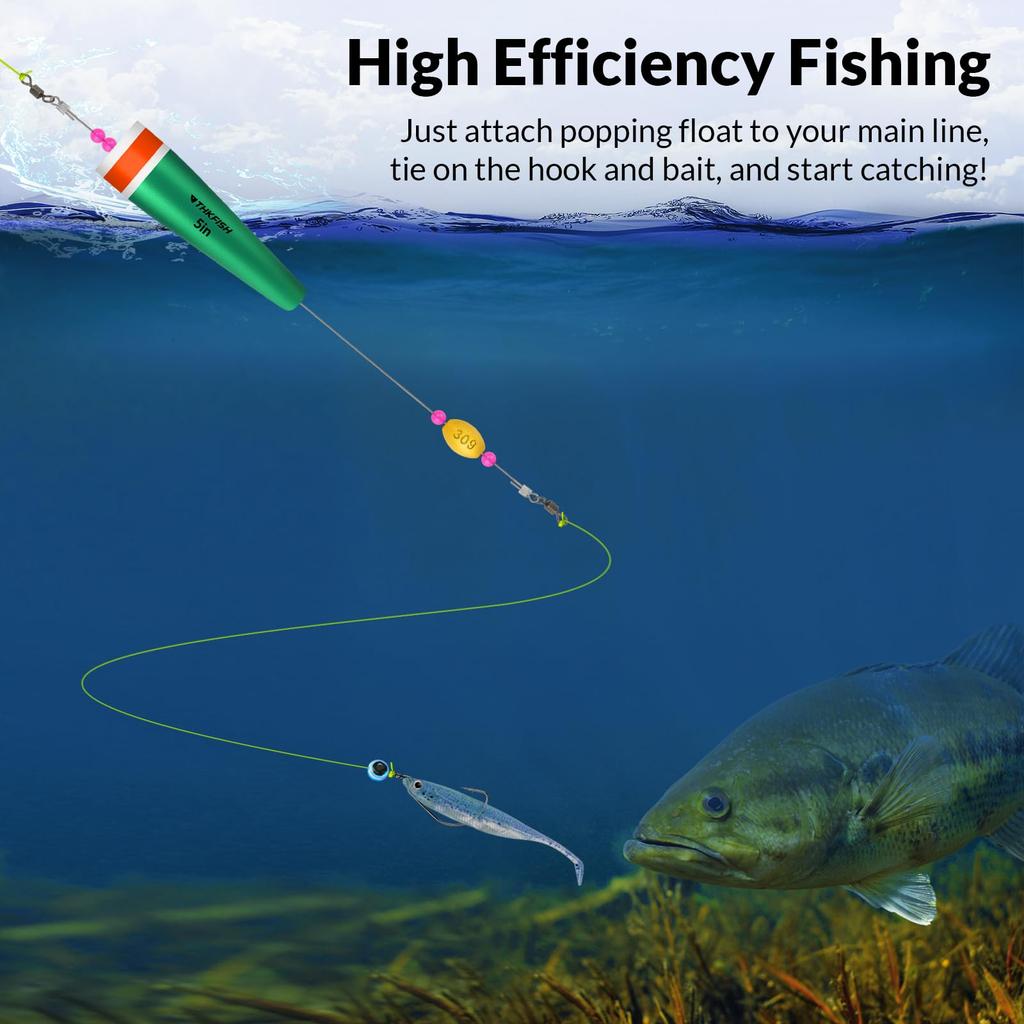 THKFISH Fishing Float Popping 40g 4-Piece Cork, Green,