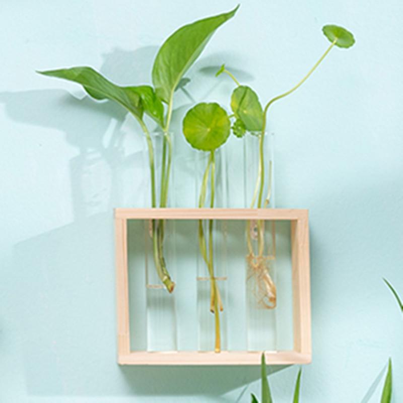Creative Wooden Hydroponic Shelf Vase: Hanging Glass Ornament for Plant Decoration