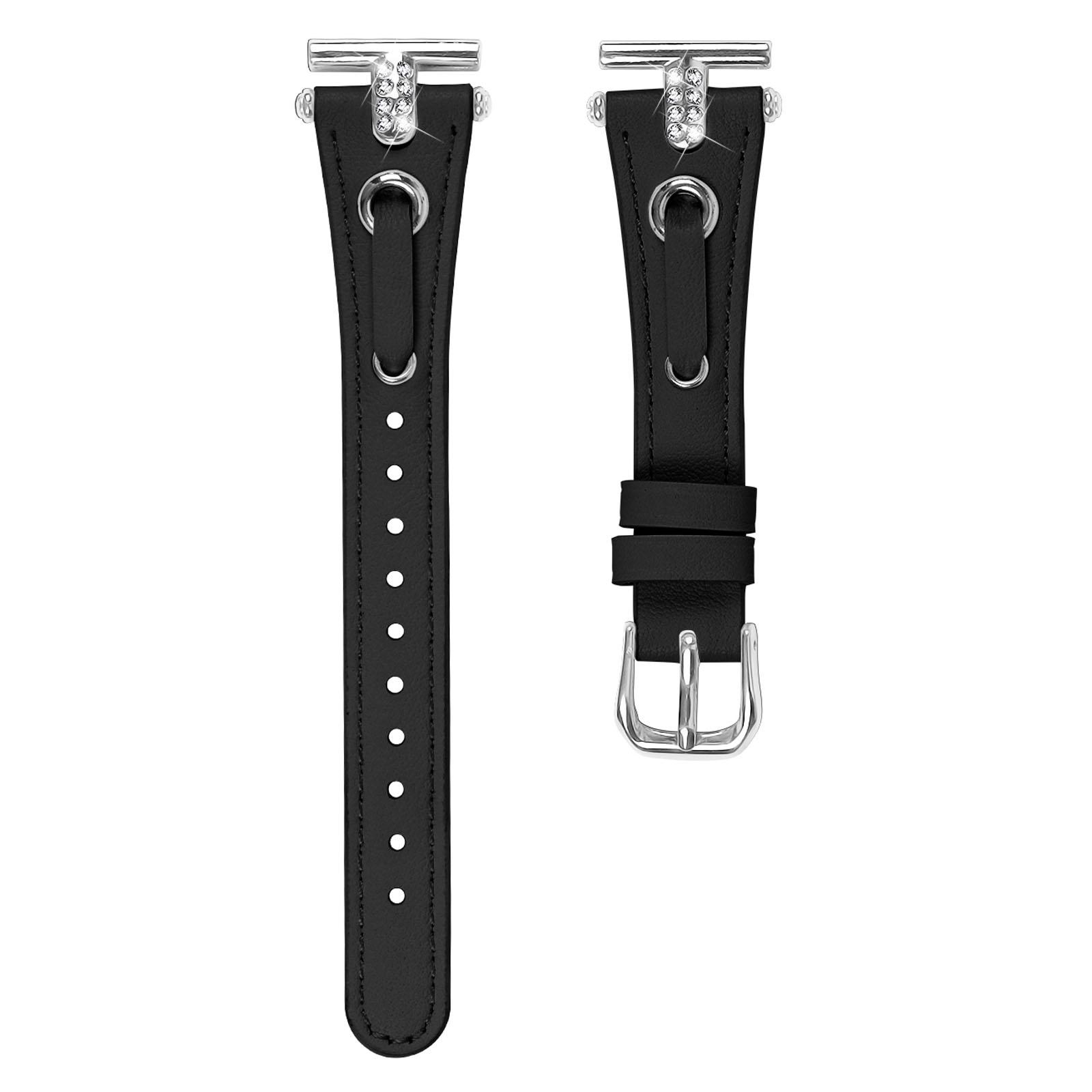 

For Huami Amazfit Cheetah Pro Replacement Strap Shine Rhinestone Genuine Cow Leather Watch Band with Silver Buckle Black