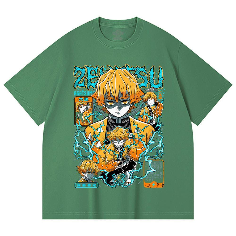230 Gsm 100% Cotton Demon Slayer V100 Zenitsu Print Unisex Heavy Cotton T Shirt