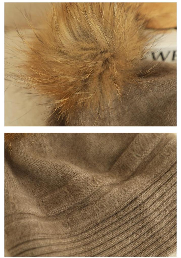 Unisex Cashmere Pom-Pom Hat: 100% Pure, Oversized, Knitted, Thickened for New Autumn/Winter Style