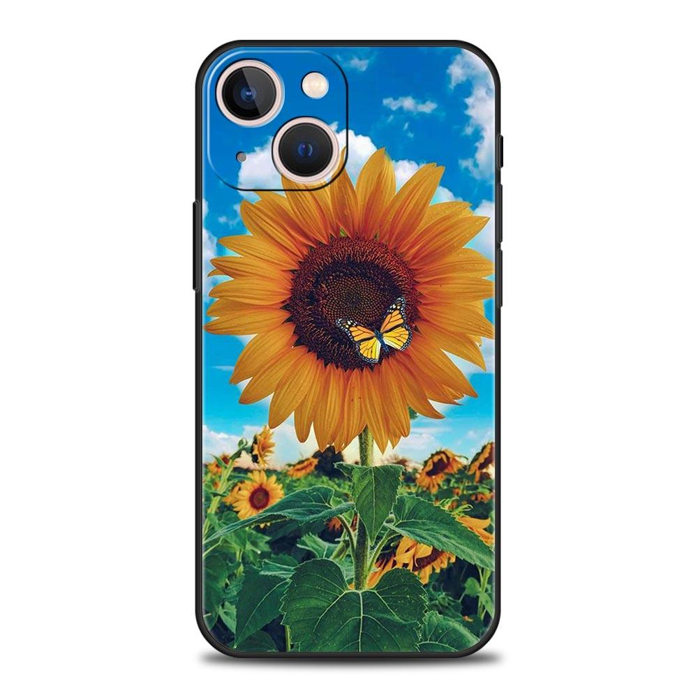 flower 12 Luxury Phone Case For iPhone 13 15 14 12 Mini 11 Pro MAX XR X SE XS 7 8 Plus Silicone Black Protection Cover