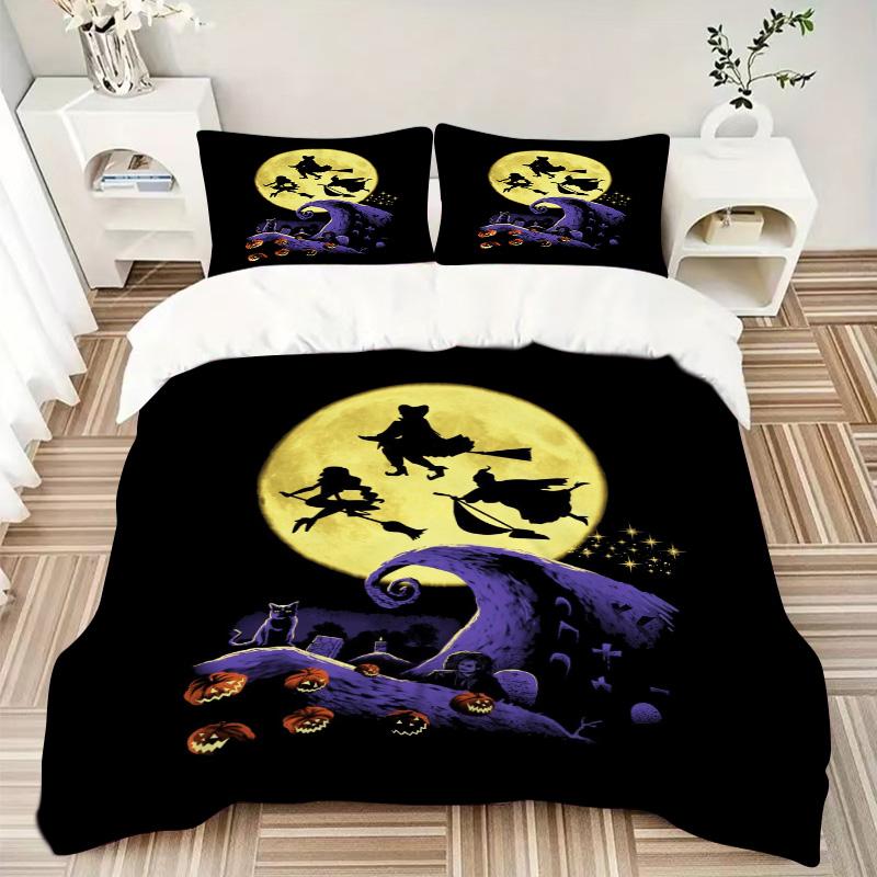 Halloween Night Flight Print 3Pcs Bedding Setduvet Cover With 2 Bedropillowcase Home Birthday Gift
