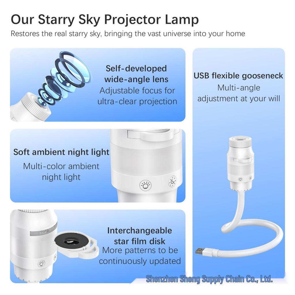 Starry Sky USB Projector: 13 Star Maps Night Light for Kids' Ceiling & Wall Decor