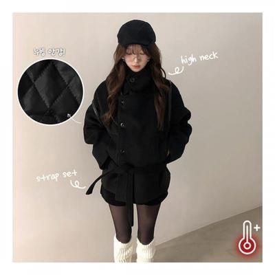 The Pink High Neck Strap Double Half Mo Short Coat