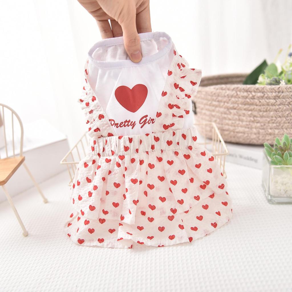 Spring & Autumn Pet Heart Maid Dress Skirt - Breathable Dog Outfit for Outdoors