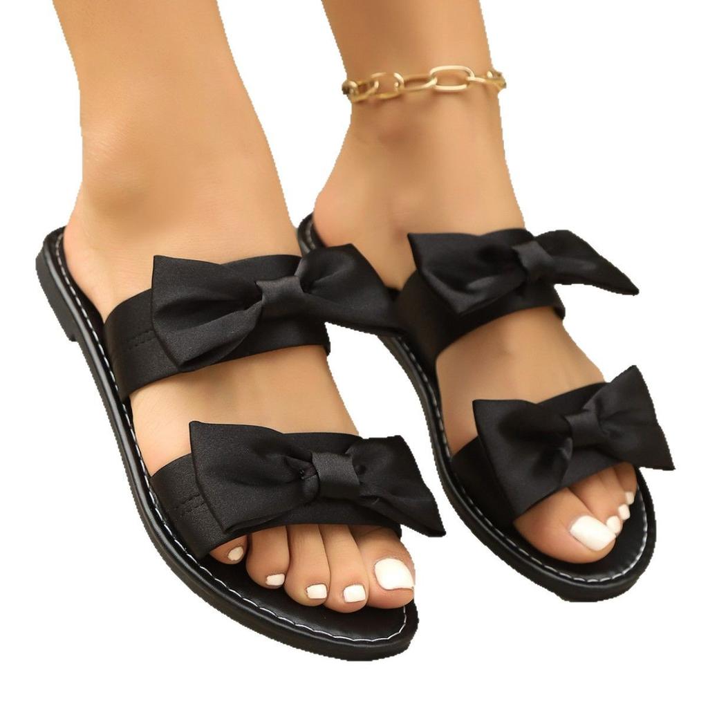 2025 Summer New Foreign Trade Korean Version Bow Women's One-word Sandals Non-slip Soft-soled Baby Shoes