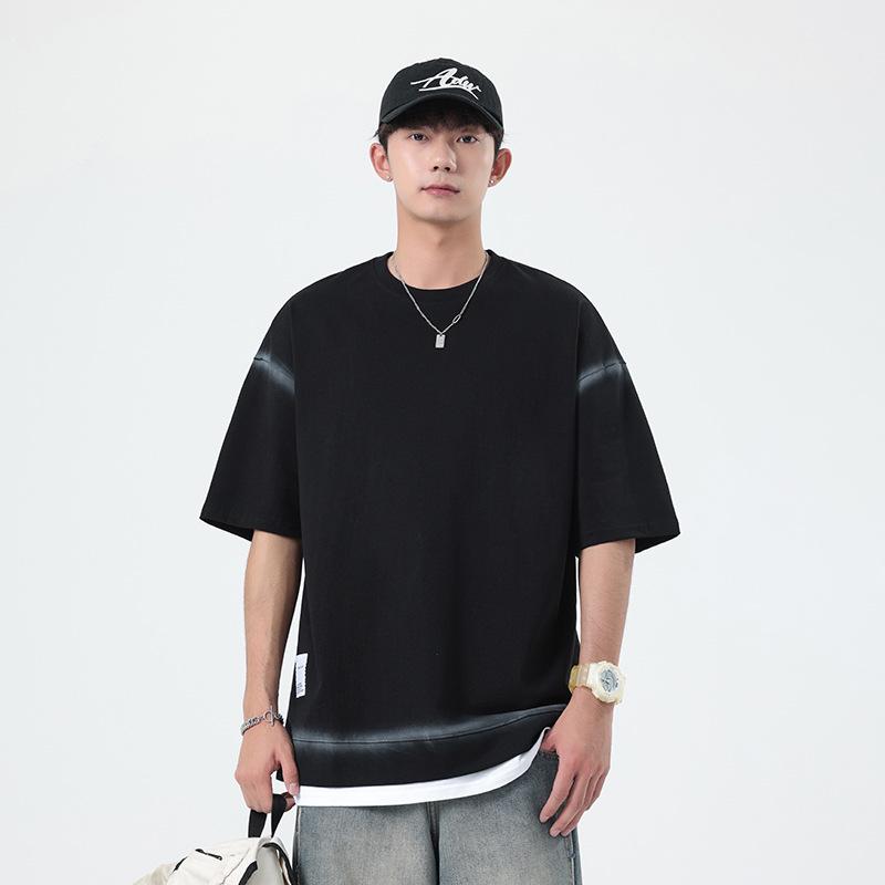 Spray-Dyed Heavyweight Cotton Short Sleeve T-Shirt - Unisex Trendy Two-Piece American Style Couple Top