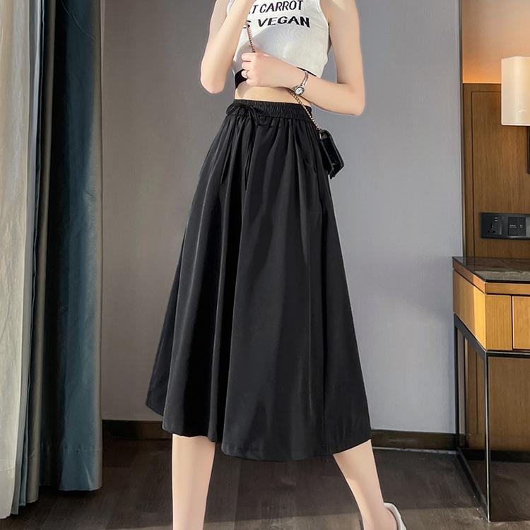 

Летние винтажные черные женские широкие брюки с высокой талией из семи частей XXXL чёрный